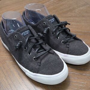 Sperry Seacoast Charcoal Soft Wool Flannel Boat Shoes 8.5